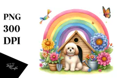Colorful Dog House with Rainbow Bird Clipart Product Image 1
