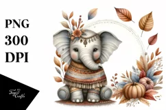 Cute Baby Elephant with Autumn Leaves Watercolor Product Image 3