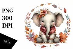 Cute Baby Elephant with Autumn Leaves Watercolor Product Image 3