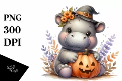 Cute Baby Hippo, Watercolor PNG Product Image 1