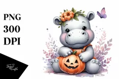 Cute Baby Hippo, Watercolor PNG Product Image 3