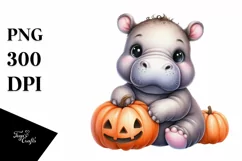 Cute Baby Hippo, Watercolor PNG Product Image 3