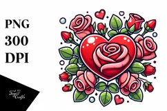 Cartoon Heart with Roses, PNG Product Image 1