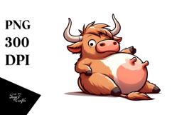 Highland Cow with Comically Large Udder, Expressive Pose PNG Product Image 1