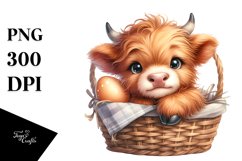 Baby Highland Cow with Impatiens, Watercolor PNG Product Image 1