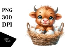 Baby Highland Cow with Impatiens, Watercolor PNG Product Image 1