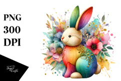 Colorful Wooden Bunny, High-Quality PNG Product Image 1