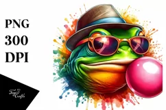 Quirky Frog Portrait Blowing Chewing Gum | Clipart Product Image 1