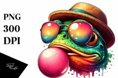 Quirky Frog Portrait Blowing Chewing Gum | Clipart Product Image 3