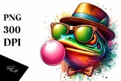 Quirky Frog Portrait Blowing Chewing Gum | Clipart Product Image 3