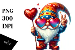 Valentines Gnome with Sunglasses, Watercolor Art Product Image 1