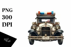 Vintage Police Car with Fireworks | Clipart Product Image 1