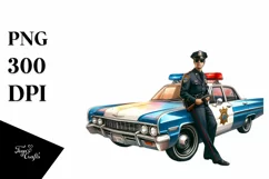 Vintage Police Car with Fireworks | Clipart Product Image 3