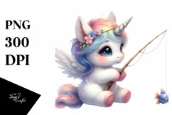 Cute Baby Unicorn Fishing in Style | Sublimation Clipart Product Image 1