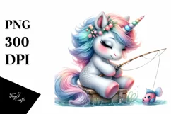Cute Baby Unicorn Fishing in Style | Sublimation Clipart Product Image 1