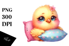 Smiling Baby Chicken with Pillow PNG Product Image 1