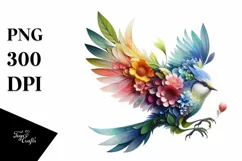 Vibrant Bird with Flowers, Abstract PNG Product Image 1