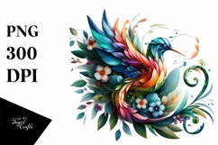 Vibrant Bird with Flowers, Abstract PNG Product Image 1