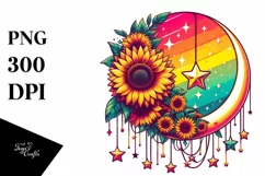 Vibrant Half Moon with Sunflowers PNG Product Image 3