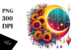 Vibrant Half Moon with Sunflowers PNG Product Image 1