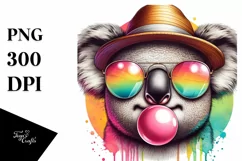 Quirky Koala Portrait Blowing Chewing Gum | Clipart Product Image 3