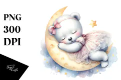 Cute Baby Polar Bear Sleeping on Moon | Clipart Product Image 1