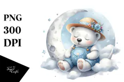 Cute Baby Polar Bear Sleeping on Moon | Clipart Product Image 1