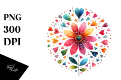 Colorful Watercolor Digital Painting with Simple Boho Flower Product Image 1