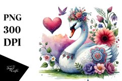 Colorful Boho Swan Heart Sitting on Flower, PNG Product Image 1