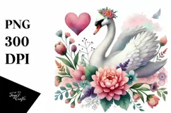 Colorful Boho Swan Heart Sitting on Flower, PNG Product Image 1