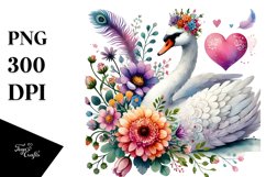 Colorful Boho Swan Heart Sitting on Flower, PNG Product Image 1