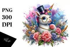 Colorful Baby Unicorn with Monocle PNG Product Image 1