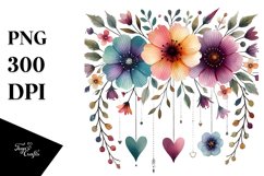 Simple Boho Flower Hearts PNG Product Image 1