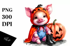 Simple Watercolor Cute Baby Pig Dressed for Halloween Product Image 3