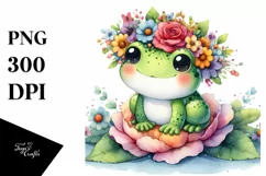 Frog Sitting on Flower with Flower Crown PNG Product Image 3