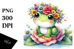 Frog Sitting on Flower with Flower Crown PNG Product Image 1