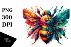 Vibrant Bee with Flowers, Abstract PNG Product Image 3
