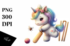 Cute Baby Unicorn Playing Cricket | Sublimation Clipart Product Image 3