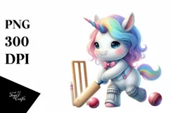 Cute Baby Unicorn Playing Cricket | Sublimation Clipart Product Image 1