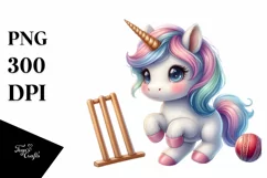 Cute Baby Unicorn Playing Cricket | Sublimation Clipart Product Image 3