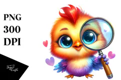 Baby Rooster with Magnifying , PNG Product Image 1