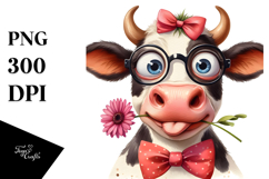 Funny Cow with Flower in Mouth PNG Product Image 1