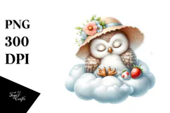 Whimsical Baby Owl Sleeping on Cloud | Clipart Product Image 1