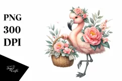 Boho Baby Flamingo Flower Basket | Sublimation Clipart Product Image 1