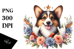 Rock Star Corgi Watercolor Clipart Product Image 1