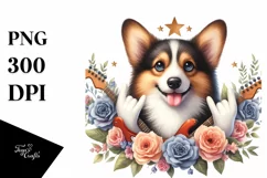 Rock Star Corgi Watercolor Clipart Product Image 1