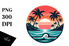 Retro Tropical Island Sunset, PNG Product Image 1