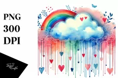 Washed Watercolor Cloud Hearts PNG Product Image 1
