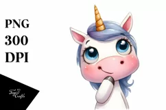 Expressive Unicorn with Thoughtful Goofy Smile PNG Product Image 3