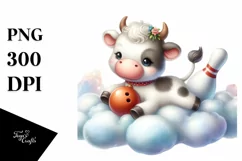 Cute Baby Cow Playing Bowling | Sublimation Clipart Product Image 3